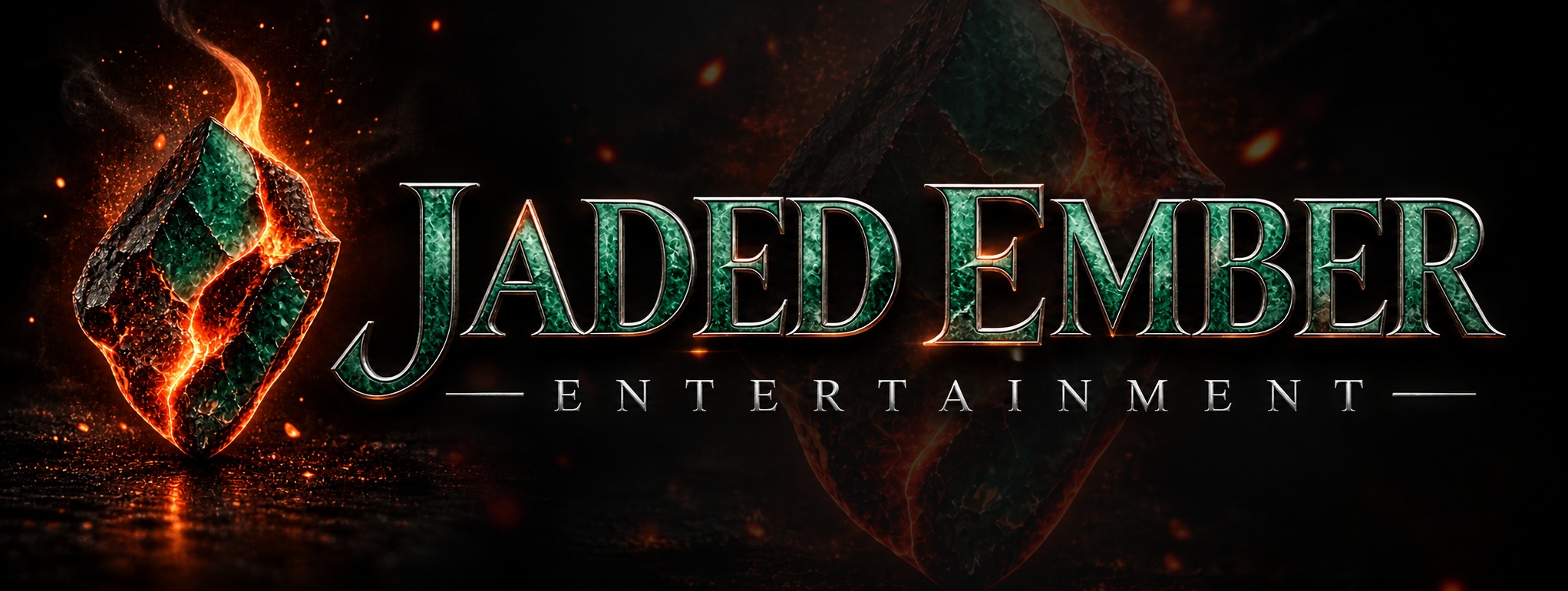 Jaded Ember Entertainment — jade lettering beside a glowing ember