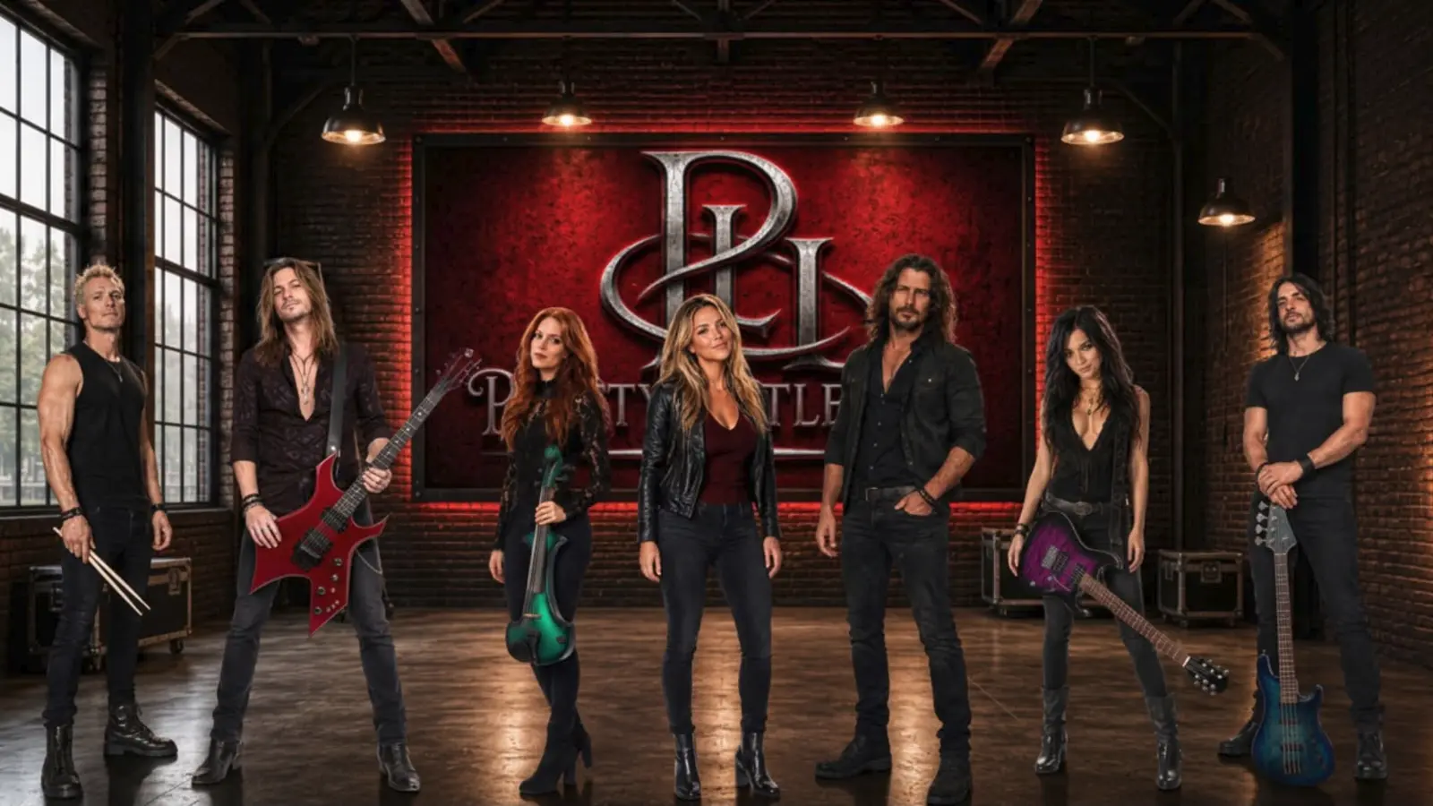 Pretty Little Lies band members in an industrial studio